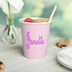 "Janette" Pink Two Toned Janette Name, Paper Cups