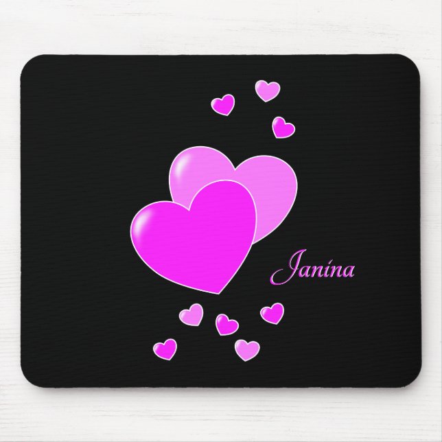 Janina - Cute Pink Hearts, Template For Your Name Mouse Pad (Front)