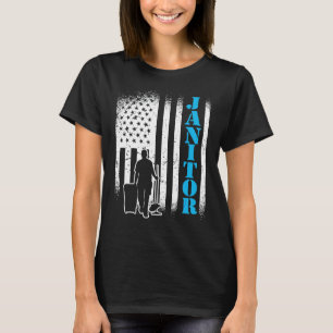 Janitor Usa Flag Janitor Facility Manager Handyman T-Shirt