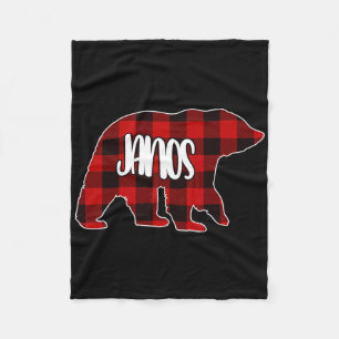Janos Bear Custom Red Buffalo Plaid Christmas Paja Fleece Blanket