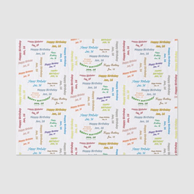January, 16 Birthday Tissue Paper (Front)