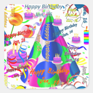 January, 16 Kids Birthday Stickers