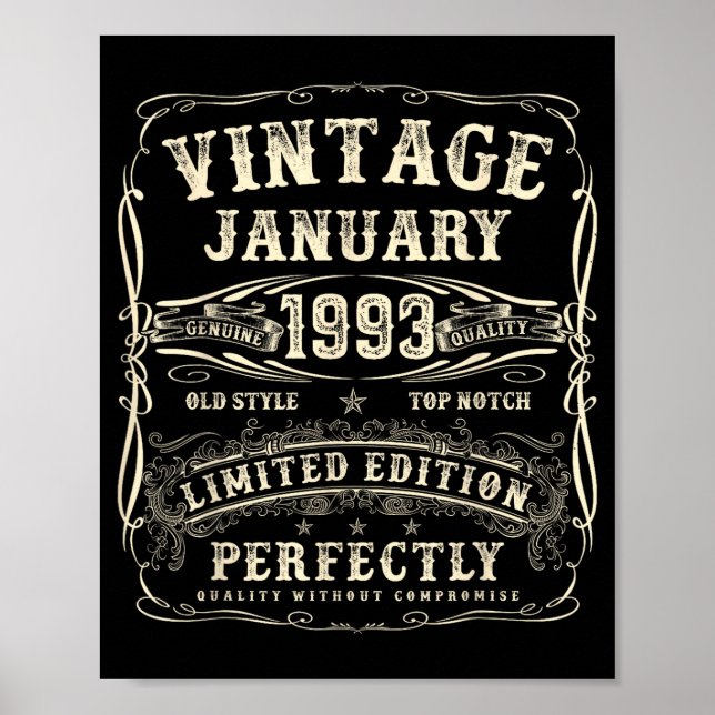 January 1993 33rd Birthday For Men 33 Year Old Bda Poster (Front)