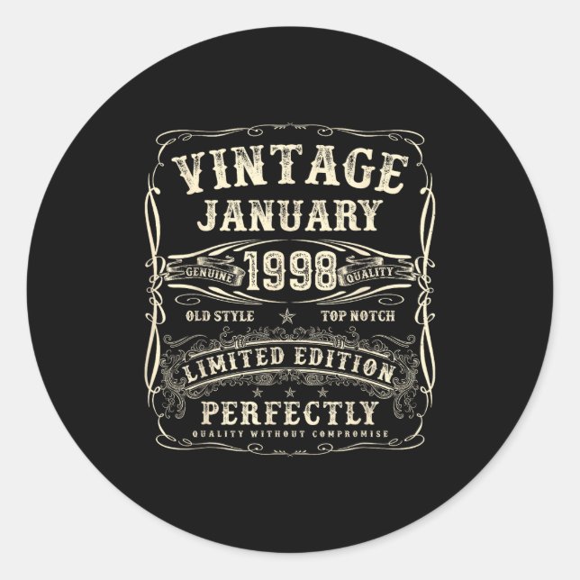 January 1998 28th Birthday For Men 28 Year Old Bda Classic Round Sticker (Front)