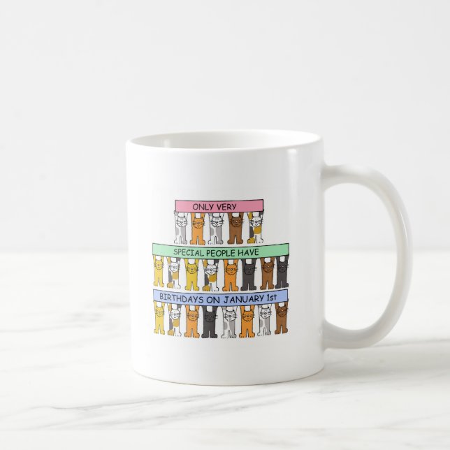 January 1st Birthday, Cute Cartoon Cats. Coffee Mug (Right)