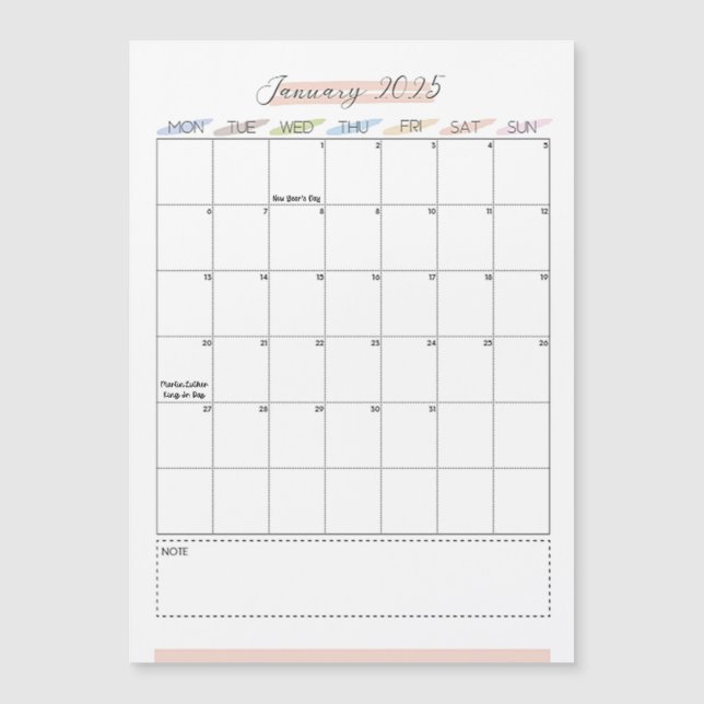 January 2025 Magnetic Calendar (Front)