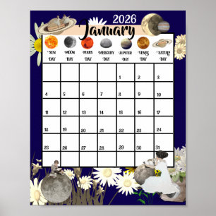 January 2026 Monthly Calendar Astrological Poster