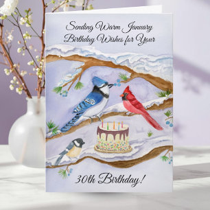 January 30th Birthday Backyard Birds Watercolor Card