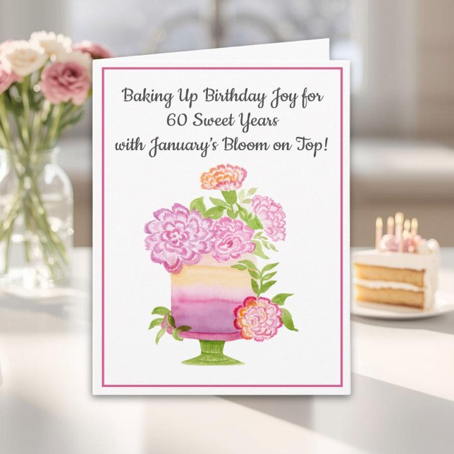 January 60th Birthday Cake Purple Carnations Card (Creator Uploaded)