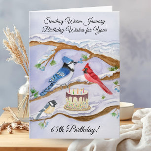 January 65th Birthday Backyard Birds Watercolor Card
