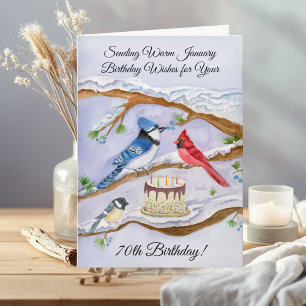 January 70th Birthday Backyard Birds Watercolor Card