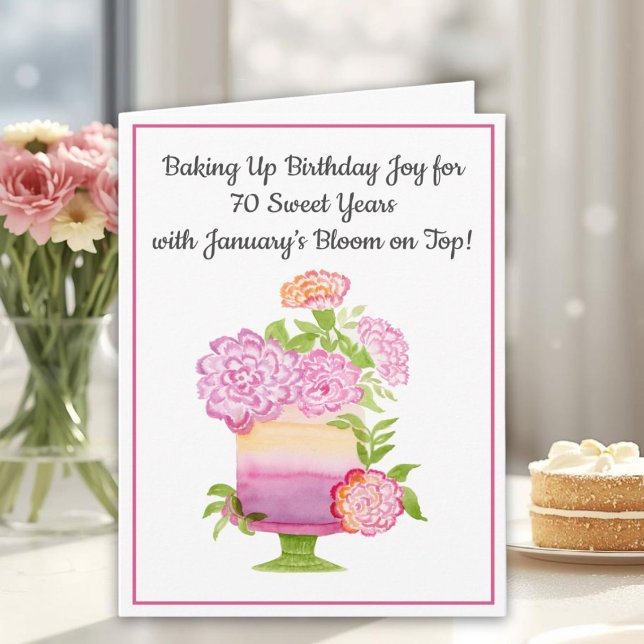 January 70th Birthday Cake Purple Carnations Card (Creator Uploaded)