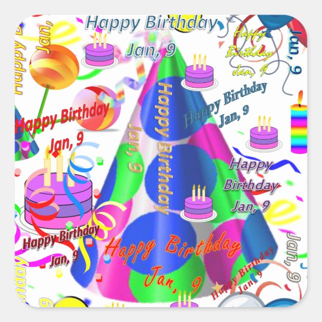 January, 9 Kids Birthday Stickers (Front)