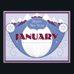 January Art Deco Winter Scene with Snowy Mountains Poster<br><div class="desc">Adapted from our popular Art Deco calendar,  these images depict each month of the year as if it were a vintage soap label. January conveys wintertime cold along with mountains and snow.</div>