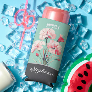 January Birth Flower Custom Name Seltzer Can Cooler
