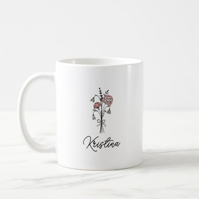 January Birth Flower & Elegant Script Name Coffee Mug (Left)