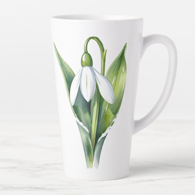 January birth flower gift White snowdrop flower Latte Mug (Right)