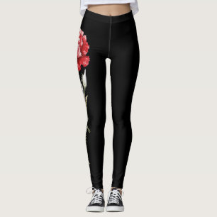 January Birth Flower, Red Carnation on Black Leggings