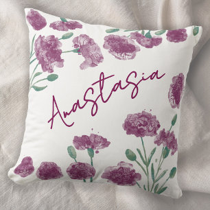 January Birth Month Carnation Personalized Throw Pillow