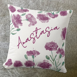 January Birth Month Carnation Personalized Throw Pillow