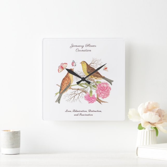 January Birth Month Flower  Birthday Gift      Square Wall Clock (Home)