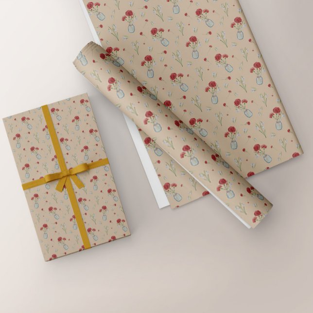 January Birth Month Flower Carnation Snowdrop Wrapping Paper (Creator Uploaded)