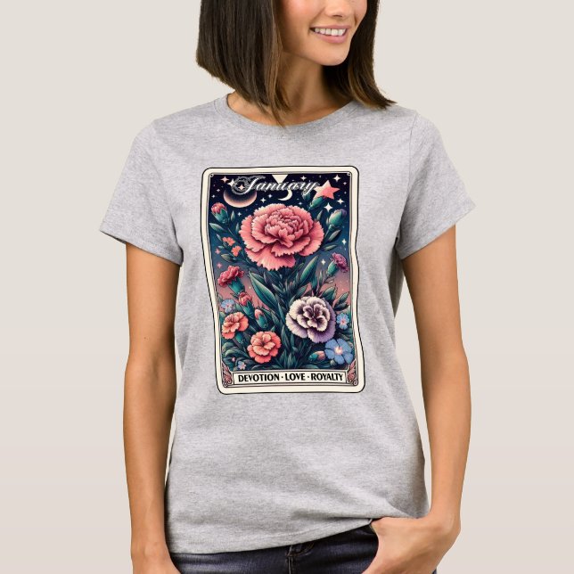 January Birth Month Flower Carnation T-Shirt (Front)