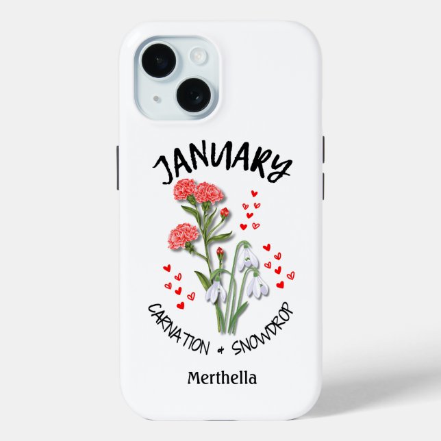 JANUARY Birth Month Flower Custom Name Case-Mate iPhone Case (Back)