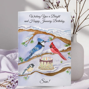 January Birthday Backyard Birds Son Card