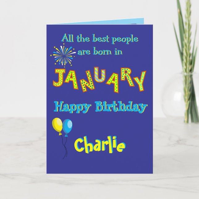 January Birthday Folded Greeting Card (Front)