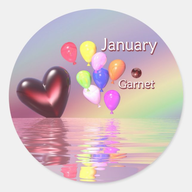 January Birthday Garnet Heart Classic Round Sticker (Front)