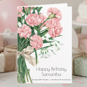 January Birthday Month Flowers Happy Birthday Card