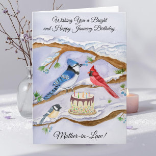 January Birthday with Backyard Birds Mother in Law Card