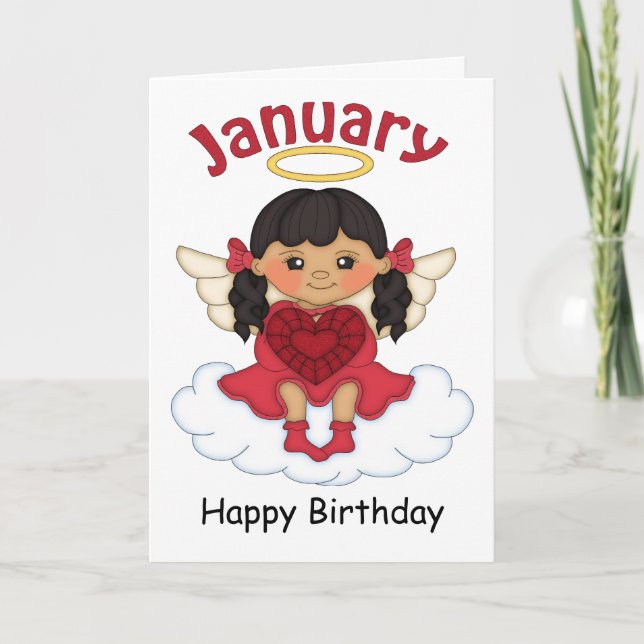 January Birthstone Angel Black Birthday Card (Front)