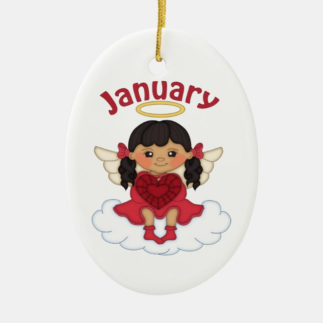 January Birthstone Angel Black Ceramic Ornament (Front)
