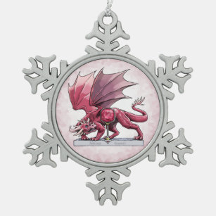 January Birthstone Dragon - Garnet Snowflake Pewter Christmas Ornament