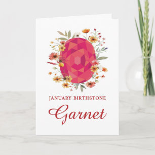 January Birthstone Garnet Birthday Wildflowers Card