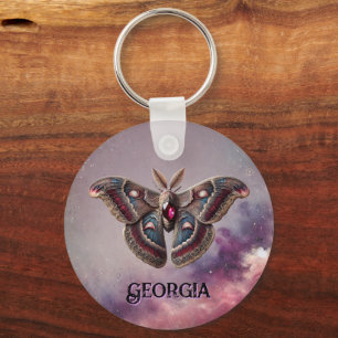 January Birthstone Keychain - Garnet Moth Design