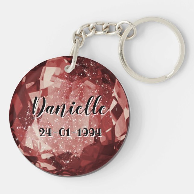 January Birthstone Keyring With Name (Back)