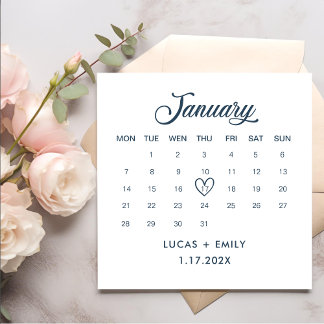 January Calendar Dark Blue Wedding Napkin