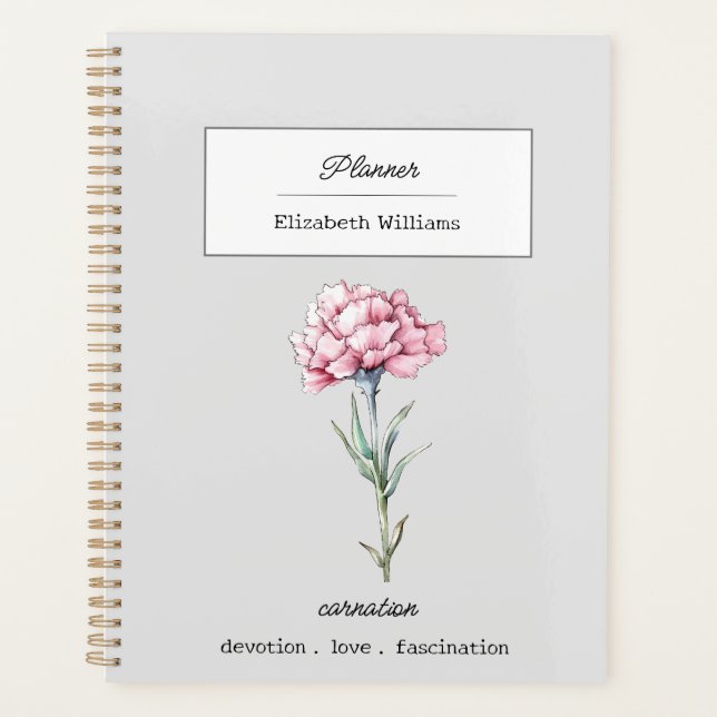 JANUARY CARNATION BIRTH FLOWER PERSONALIZED  PLANNER (Front)
