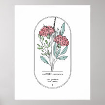 January Carnation Birth Flower Print