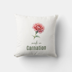January Carnation Birth FlowerPillow Watercolor Throw Pillow
