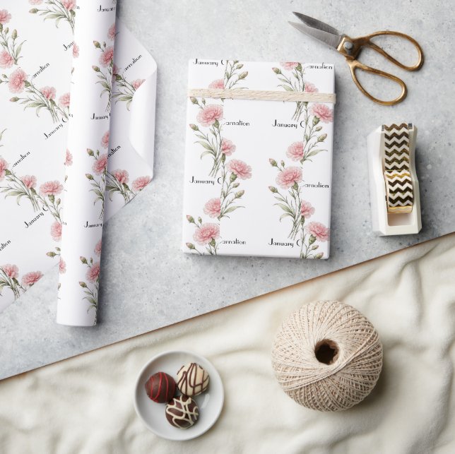 January Carnation Flowers  Wrapping Paper (Crafts)