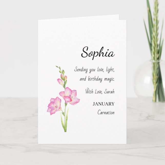 January Carnation Personalized Birthday Card (Front)