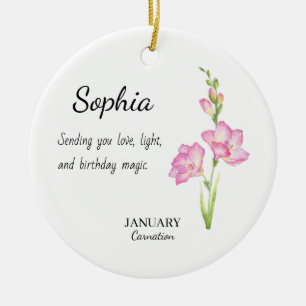 January Carnation Personalized Birthday Ceramic Ornament