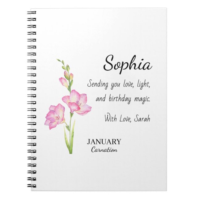 January Carnation Personalized Birthday Notebook (Front)