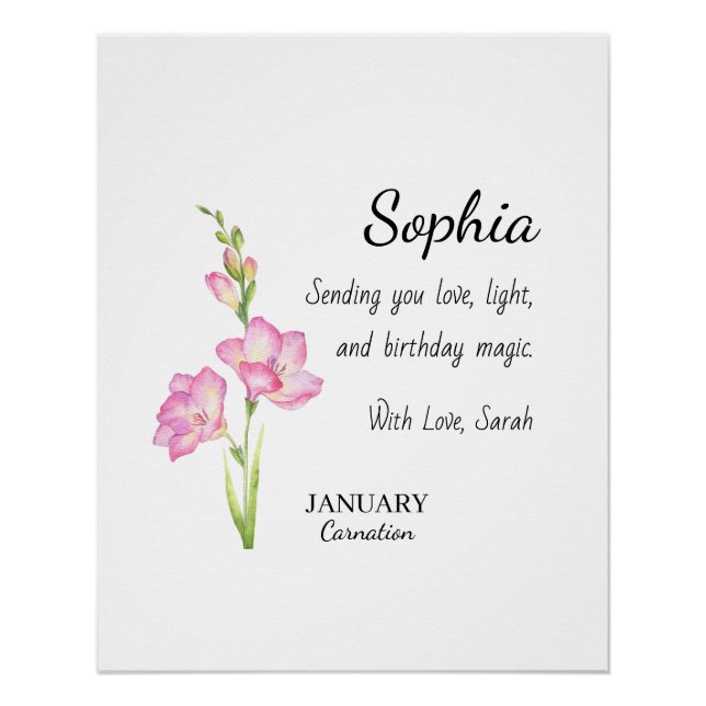 January Carnation Personalized Birthday Poster (Front)