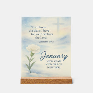 January Floral Birthday Inspirational Winter Acrylic Sign