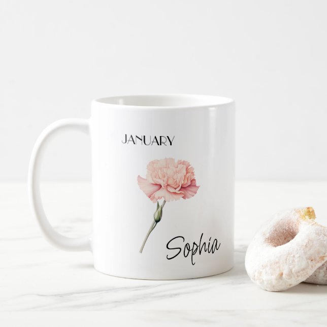 January Flower Personalized Coffee Mug (With Donut)
